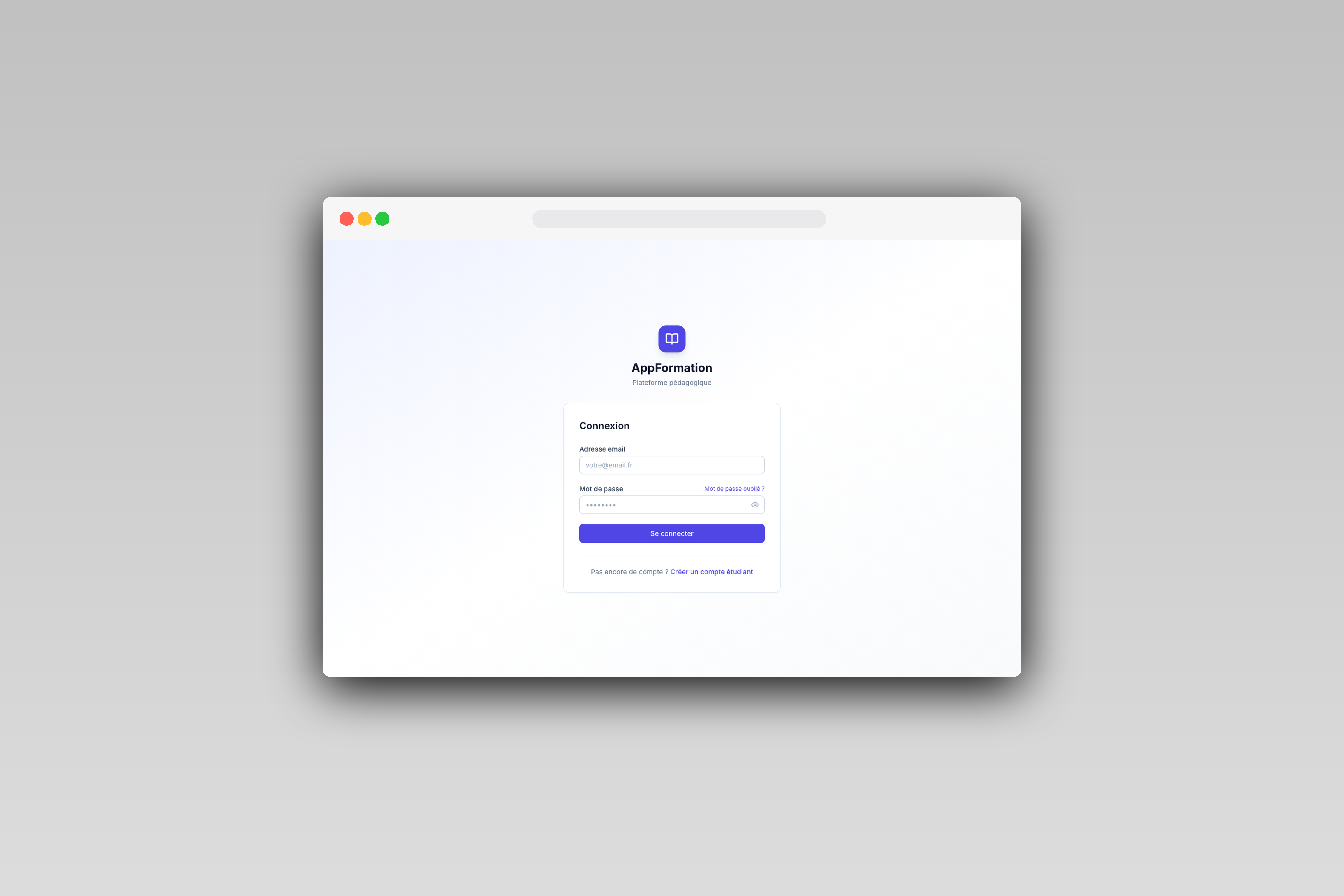 Page de connexion d'AppFormation