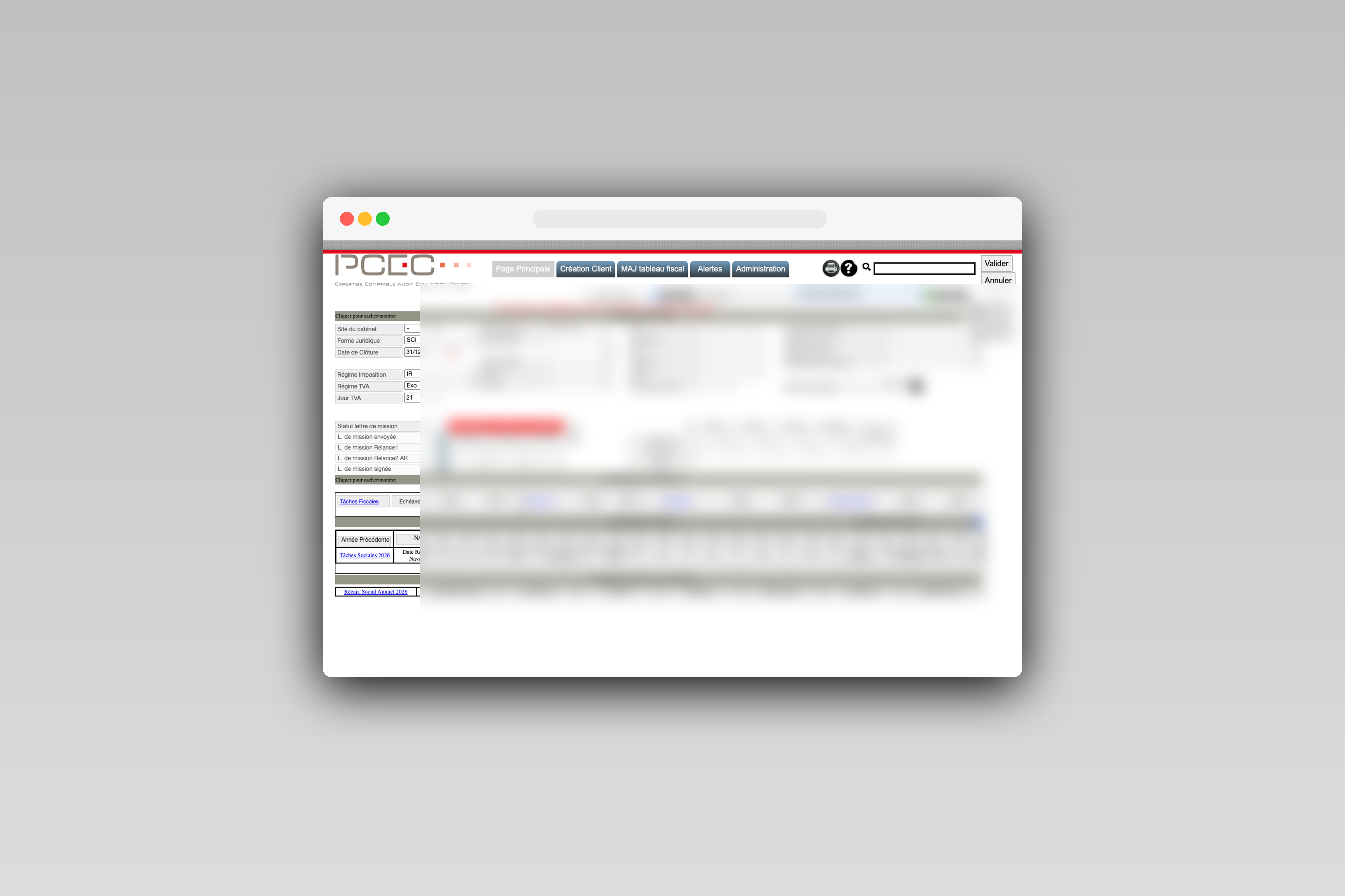 Écran principal de GesCliC, gestion de clientèle comptable