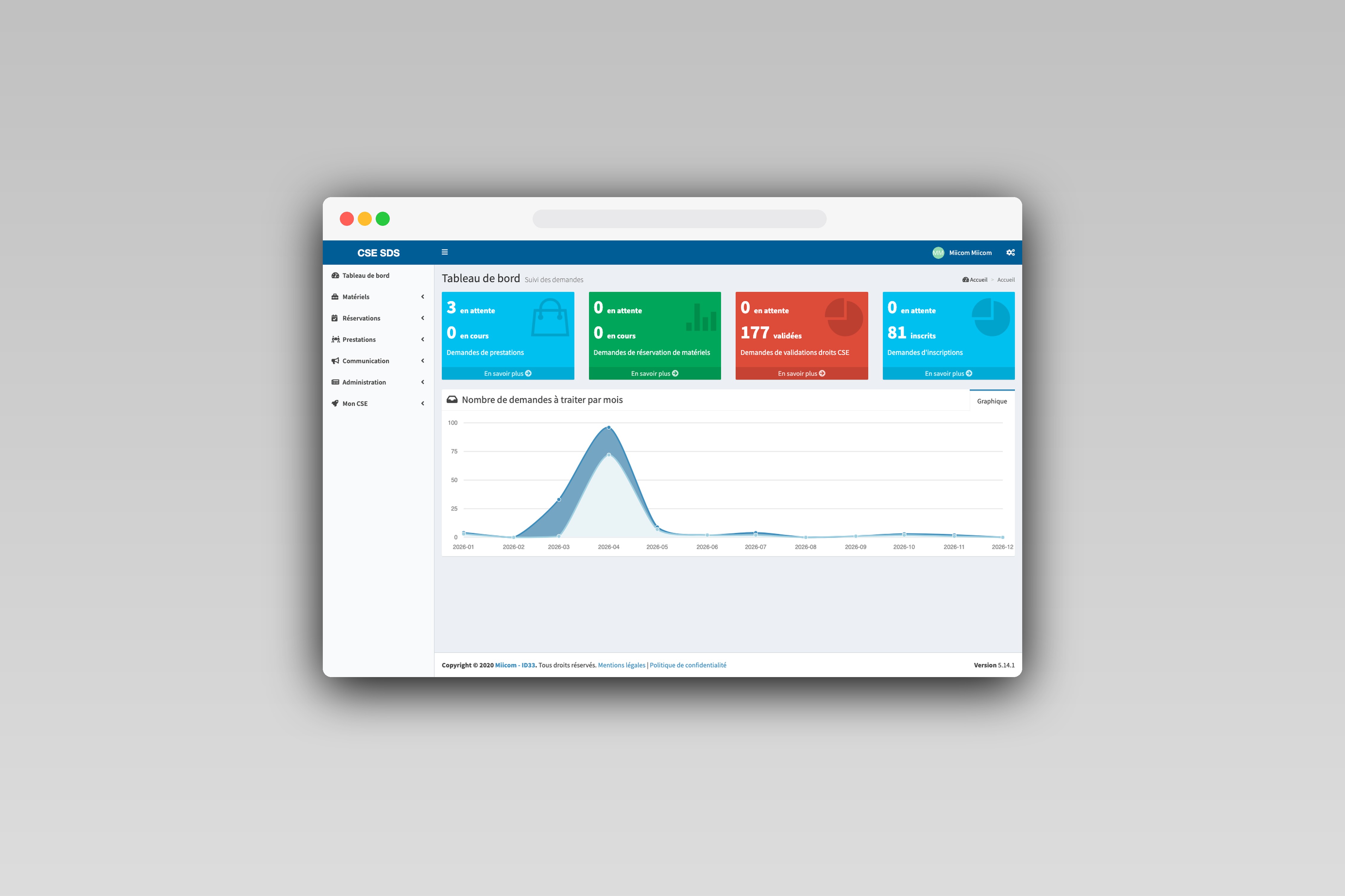 Tableau de bord du portail CSE SDS